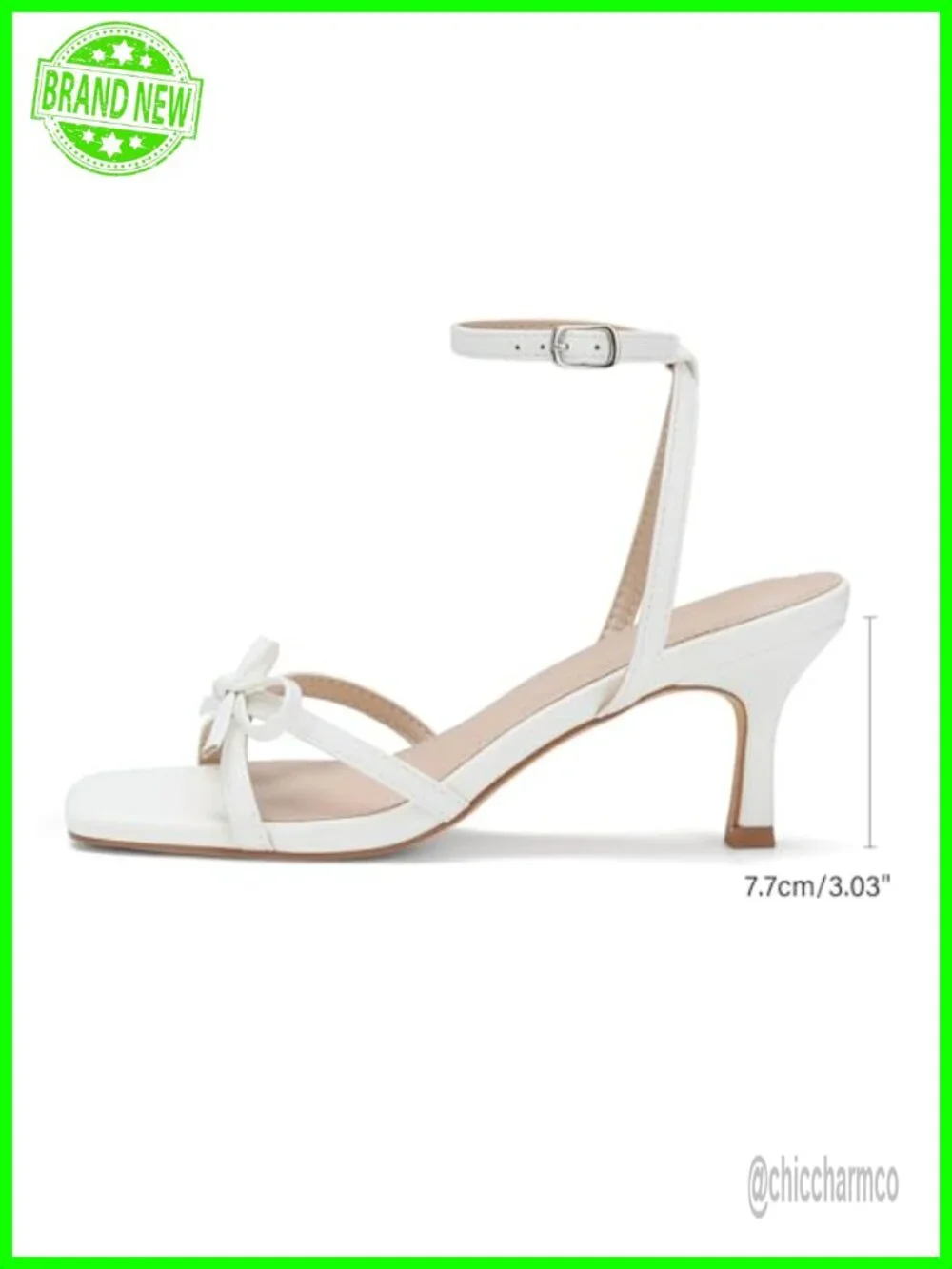 Women's Bow Kitten Heels Strappy Square Toe Faux Leather Buckle Sandals